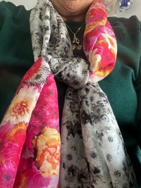 Talbots Reversible Floral Scarf in Pink and Black
